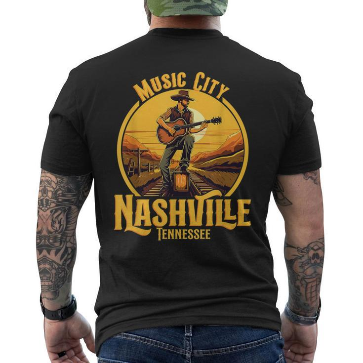 Music City Nashville Tennessee Vintage Guitar Country Music Men's T-shirt Back Print
