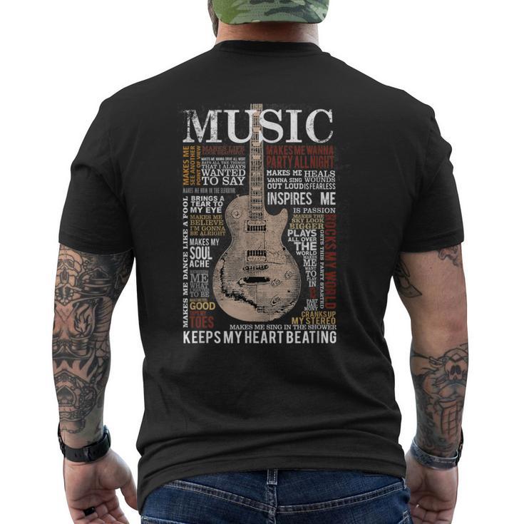 Music Quotes Guitar Keeps My Heart Beating Musician Bass Men's T-shirt Back Print