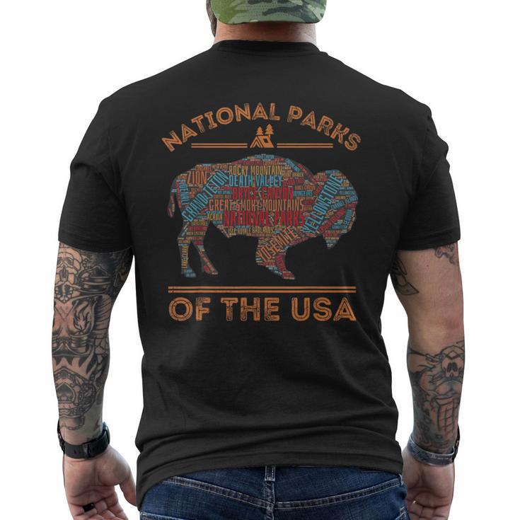 National Parks Usa Buffalo Travel Outdoors Hiking Vintage Men's T-shirt Back Print