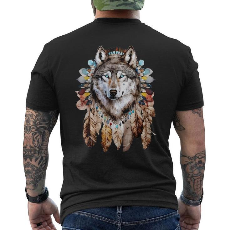 Native American Headpiece Native American Indian Wolf Men's T-shirt Back Print