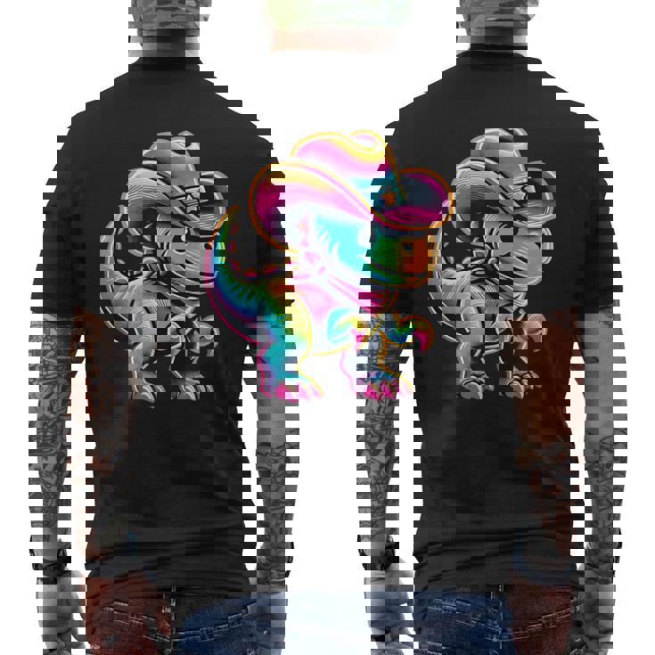 Neon-Colored Dinosaur In Cowgirl Or Cowboy Hat Cute T-Rex Men's T-shirt Back Print