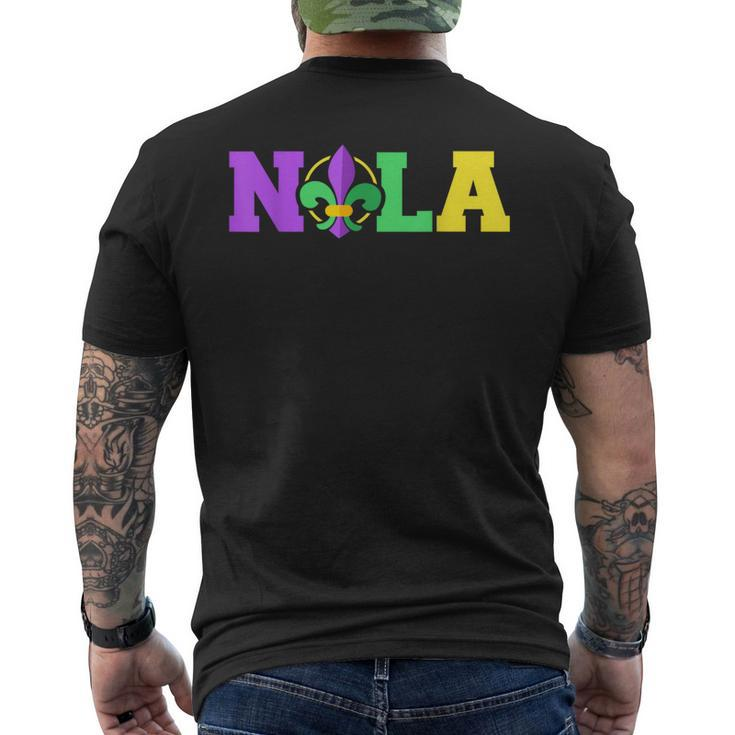 New Orleans Nola In Mardi Gras Colors And Fleur De Lis Men's T-shirt Back Print