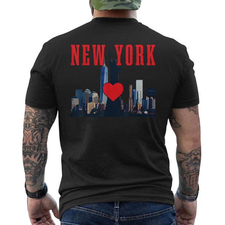 New York City Nyc Ny Skyline Statue Of Liberty Heart Men's T-shirt Back Print
