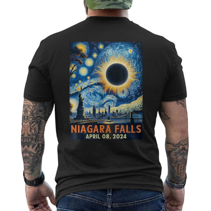 Niagara Falls New York Total Solar Eclipse 2024 Starry Night Men's T-shirt Back Print