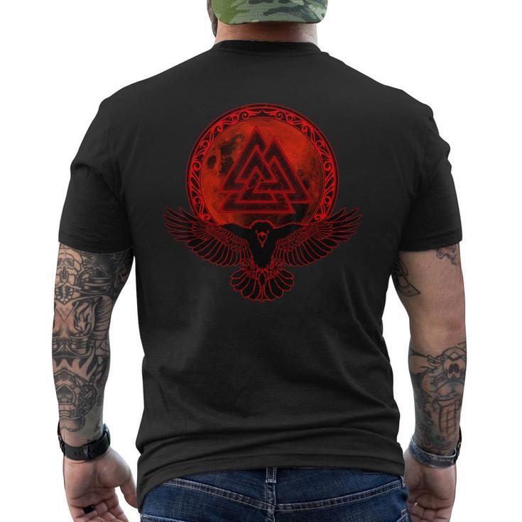 Nordic Ravenalknut Symbol And Full Moon S T-Shirt mit Rückendruck