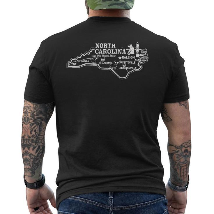North Carolina State Map Travel Souvenir Vintage Men's T-shirt Back Print