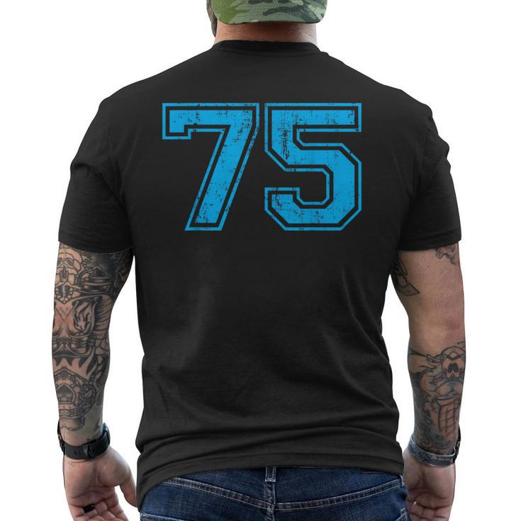 Number 75 Varsity Distressed Vintage Sport Team Player's Men's T-shirt Back Print