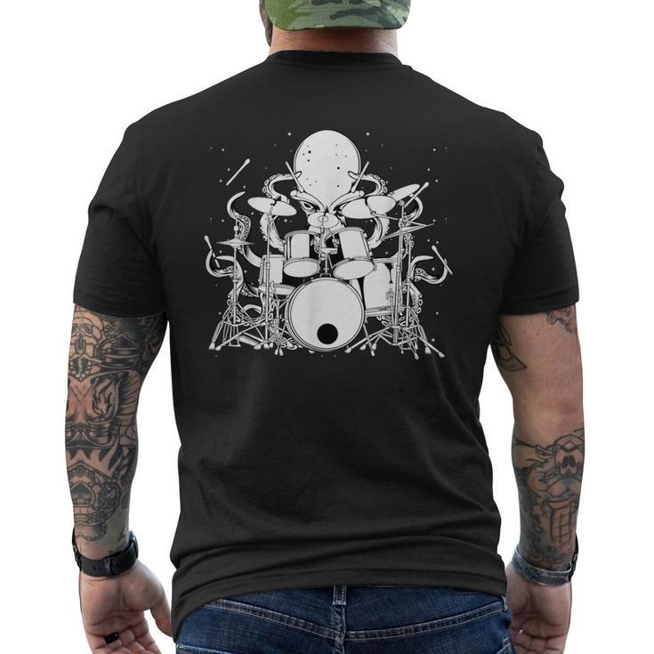 Octopus Playing Drums Drummer Musician Band Men's T-shirt Back Print