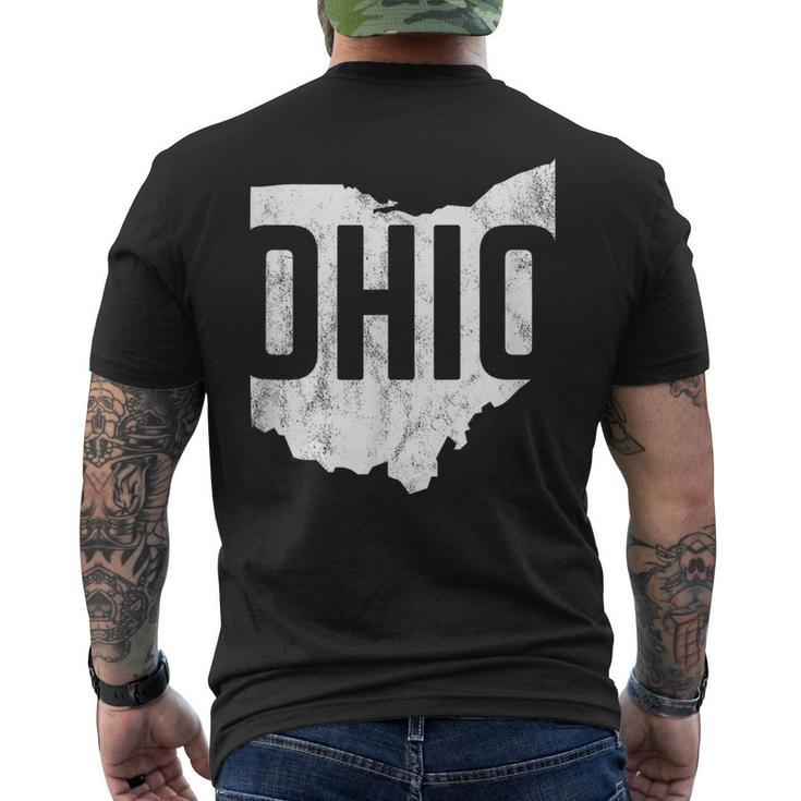Ohio Pride Distressed Retro Look State Silhoutte Men's T-shirt Back Print