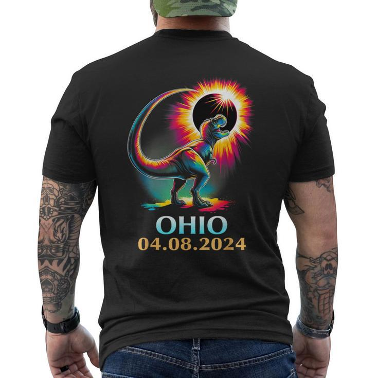 Ohio Totality Total Solar Eclipse 2024 T Rex Dinosaur Men's T-shirt Back Print