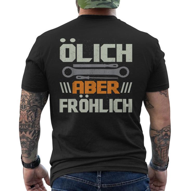 Ölich Aber Fröhlich Schrauber Garage Car Mechatronics T-Shirt mit Rückendruck