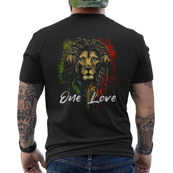 One Love Rasta Reggae Music Headphones Rastafari Reggae Lion Men's T-shirt Back Print