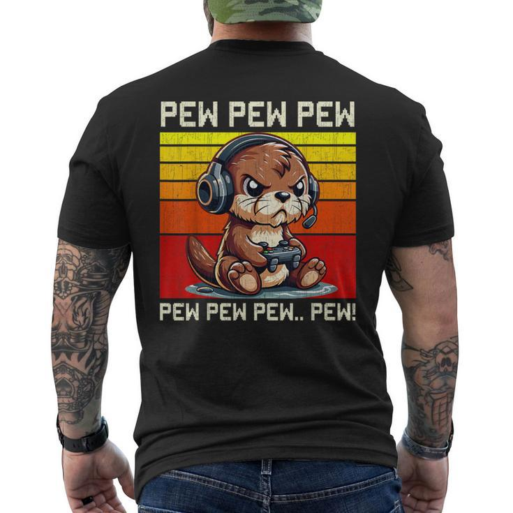 Otter Gamer Pew Video Games Vintage Boys Girls Men's T-shirt Back Print
