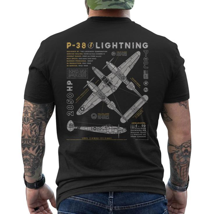 P-38 Lightning Vintage P38 Fighter Aircraft Ww2 Aviation Men's T-shirt Back Print