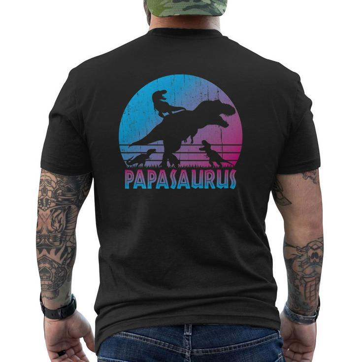 Papasaurus 3 Kids Vintage Retro Sunset  For Dad Mens Back Print T-shirt