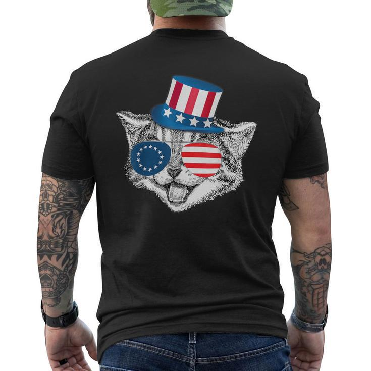 Patriotic Cat Betsy Ross American Flag Battle 13 Stars Men's T-shirt Back Print