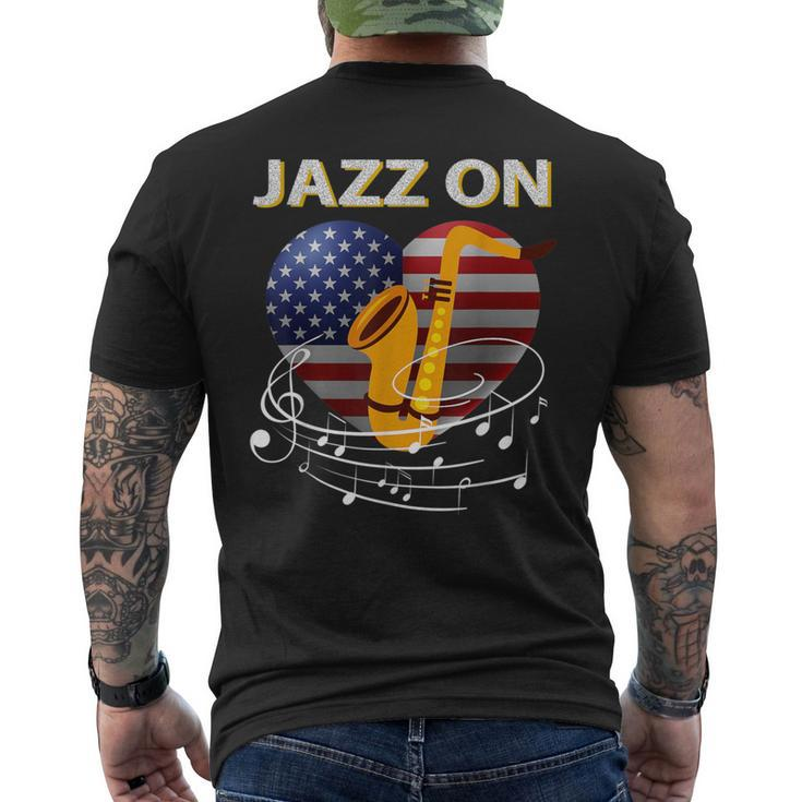 Patriotic Jazz On Music Flag Heart Saxophone Louisiana Men's T-shirt Back Print