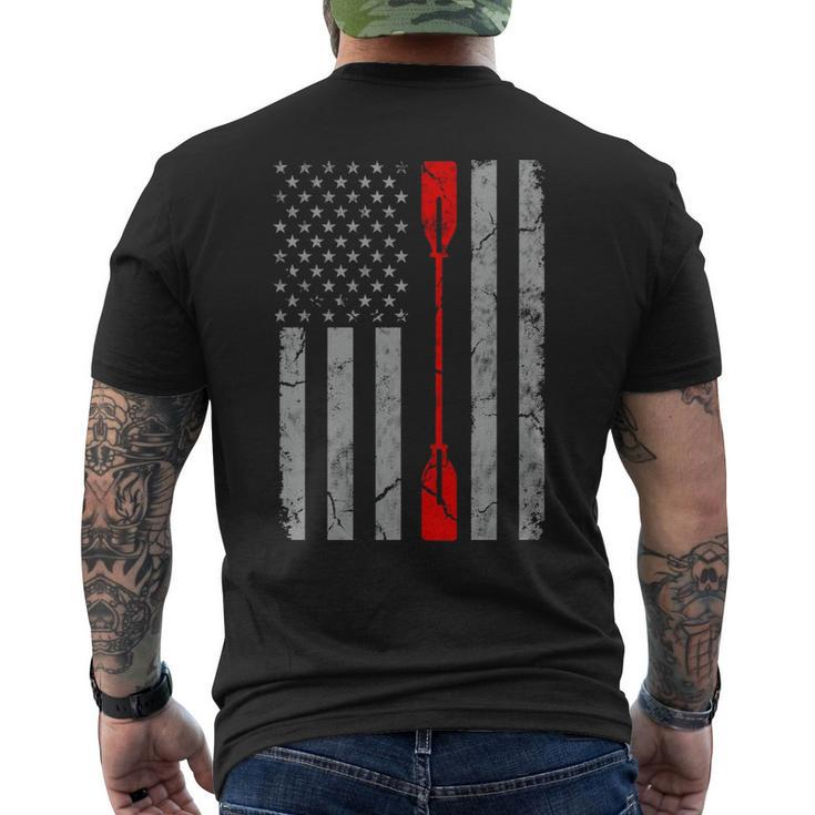 Patriotic Thin Red Line American Flag Kayak Kayaking Paddle Men's T-shirt Back Print