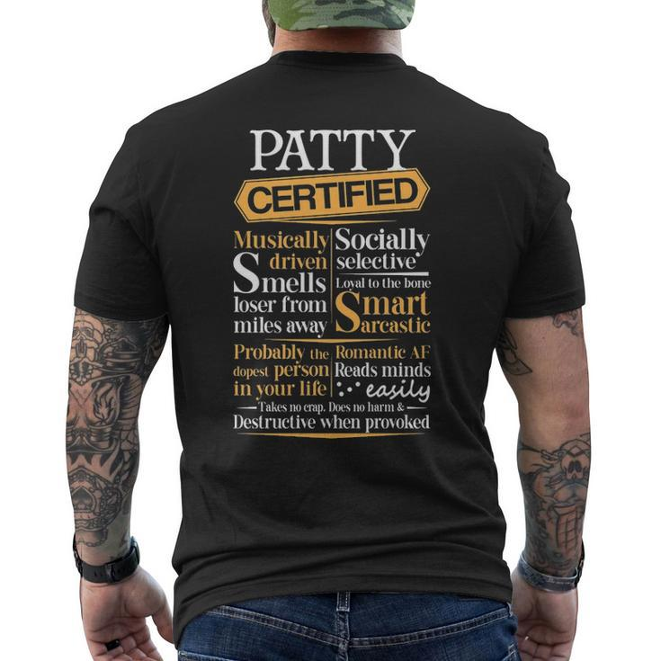 Patty Name Certified Patty Mens Back Print T-shirt