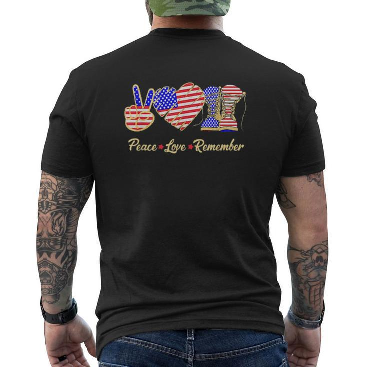 Peace Love Remember Veteran America Mens Back Print T-shirt