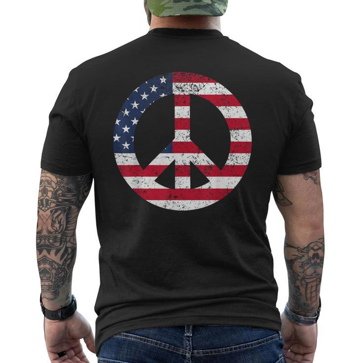 Peace Sign Patriotic Usa Flag Peace & Love Men's T-shirt Back Print