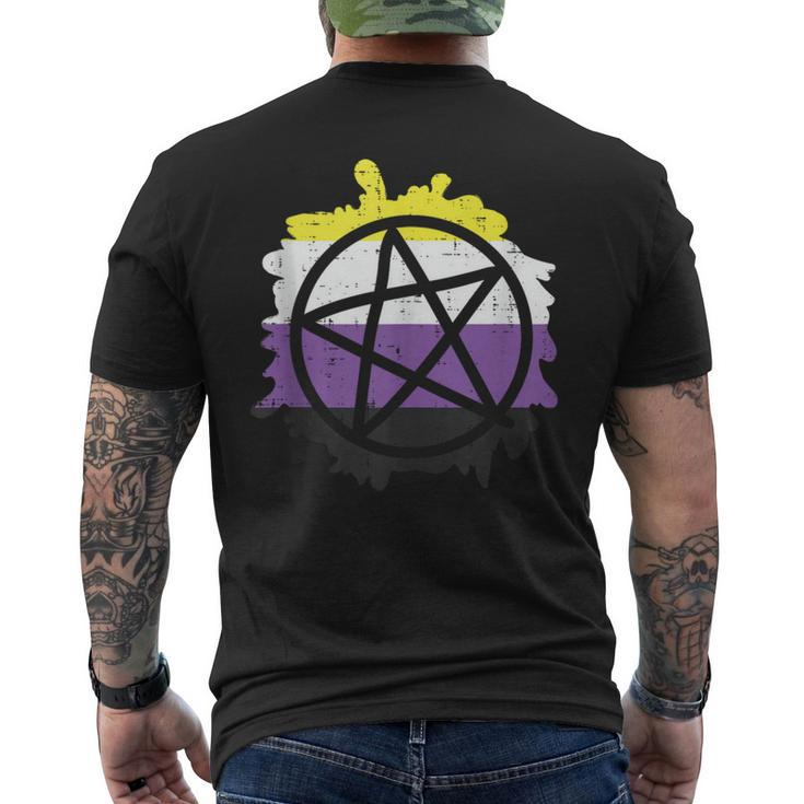 Pentagram Satanic Goth Lgbtq Non-Binary Flag Genderqueer Men's T-shirt Back Print
