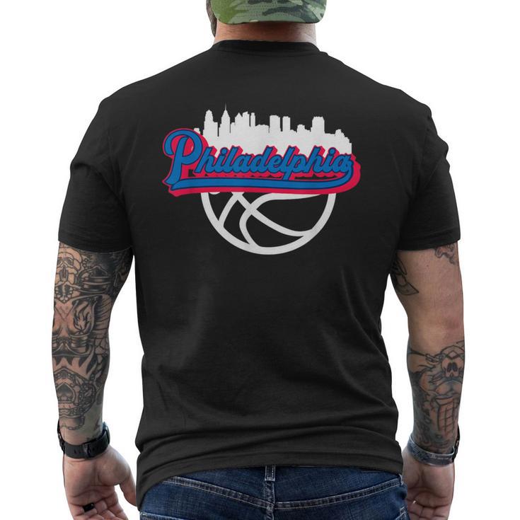 Philadelphia Vintage Basketball Script City Skyline Fan Men's T-shirt Back Print