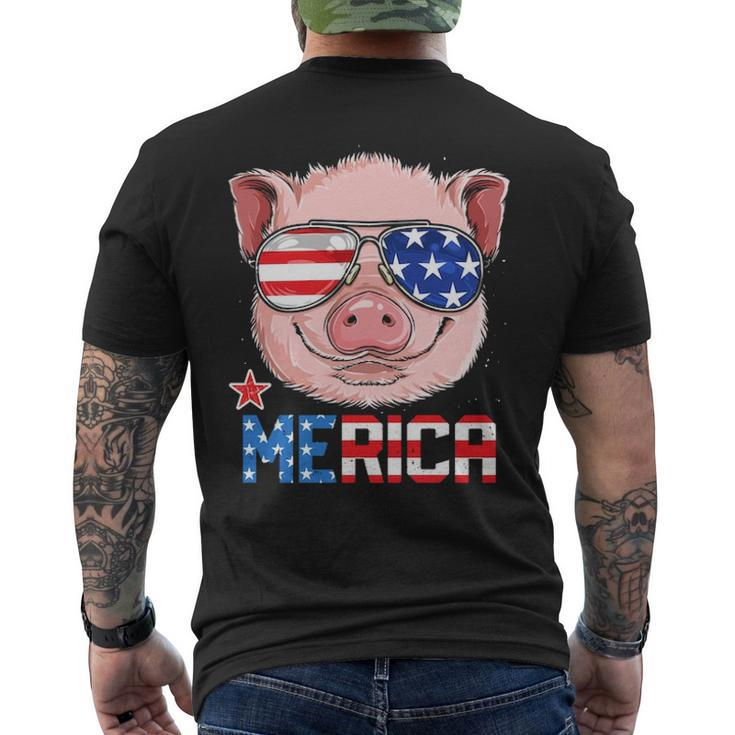 Pig 4Th Of July Merica American Flag Sunglasses Men's T-shirt Back Print