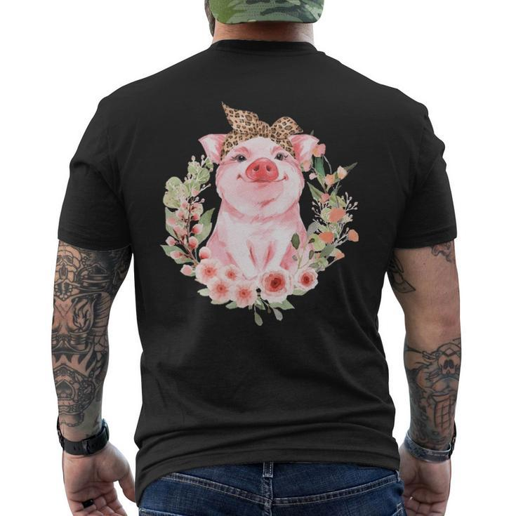 Pig With Leopard Headband Flower Cute Pig Lover Men's T-shirt Back Print
