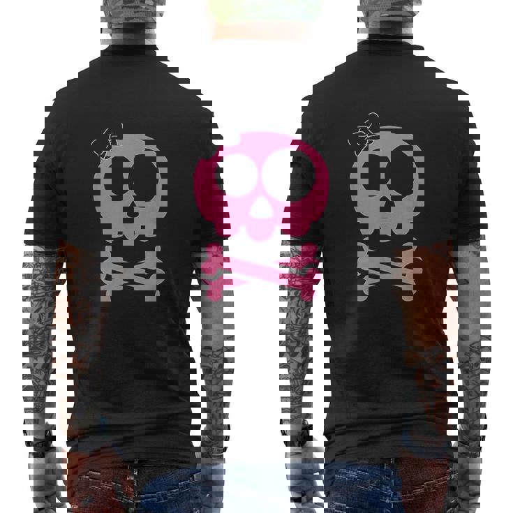 Pink Skull And Crossbones Mens Back Print T-shirt