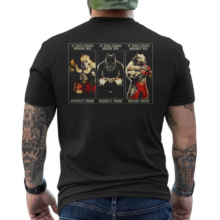 Pitbull Boxing Protect Respect Defeat Men's T-shirt Back Print