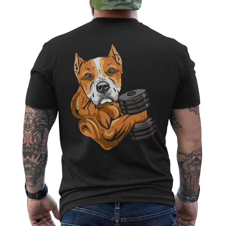 Pitbull Weightlifting Dog Mom Dad Weightlifting Men's T-shirt Back Print
