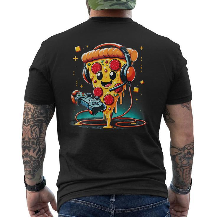 Pizza Gamer Love Play Video Games Controller Headset Men's T-shirt Back Print