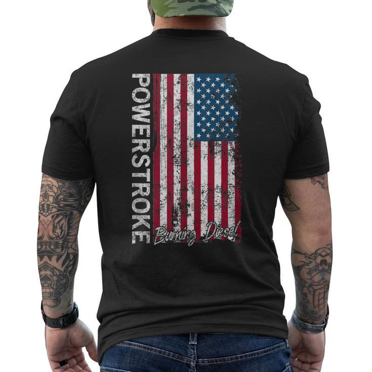 Powerstroke Burning Diesel American Flag Men's T-shirt Back Print