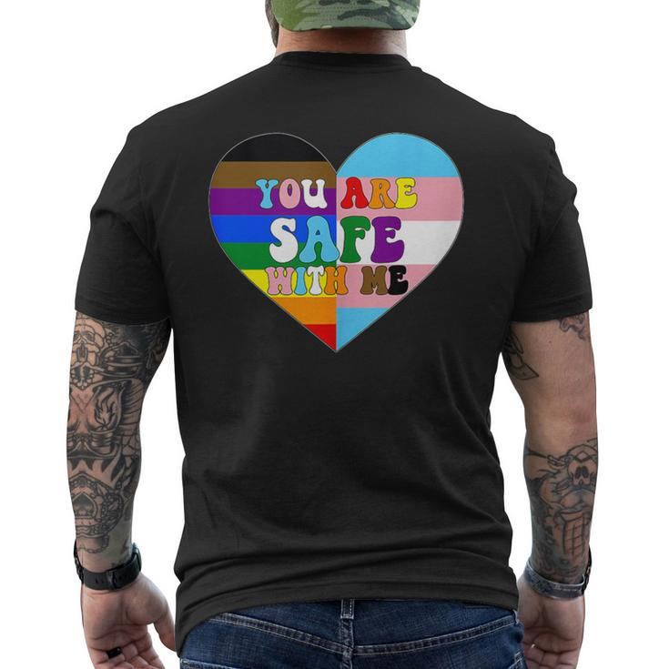Progress Pride Love Flag Heart Lgbtq You Are Safe With Me Men's T-shirt Back Print