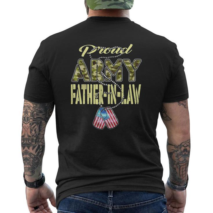 Proud Army Father-In-Law Us Flag Dog Tag Military Dad-In-Law Mens Back Print T-shirt