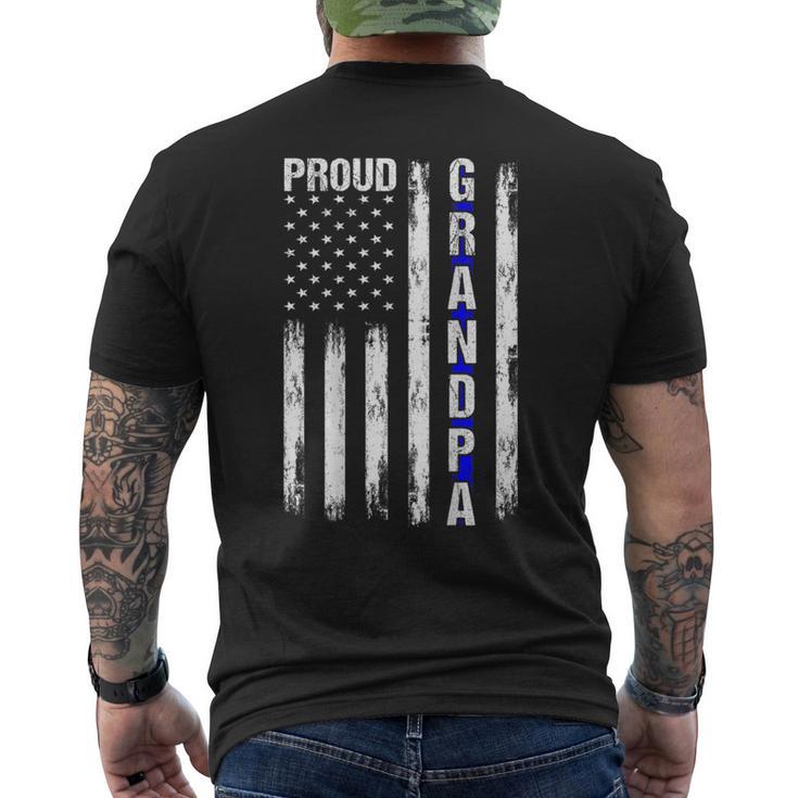 Proud Grandpa American Flag Thin Blue Line Police On Back Men's T-shirt Back Print