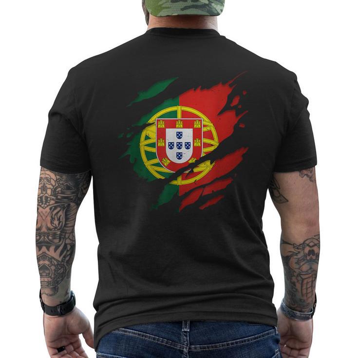 Proud Portuguese Torn Ripped Portugal Flag Men's T-shirt Back Print