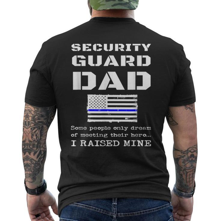 Proud Security Guard Dad Father Thin Blue Line American Flag Men's T-shirt Back Print