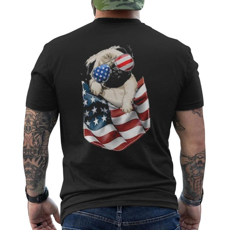 Pug In Pocket Dog 4Th July Usa Flag Men's T-shirt Back Print