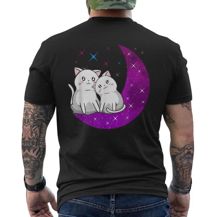 Purple Moon Cats Romantic Fantasy Kawaii Aesthetic Anime Cat Men's T-shirt Back Print