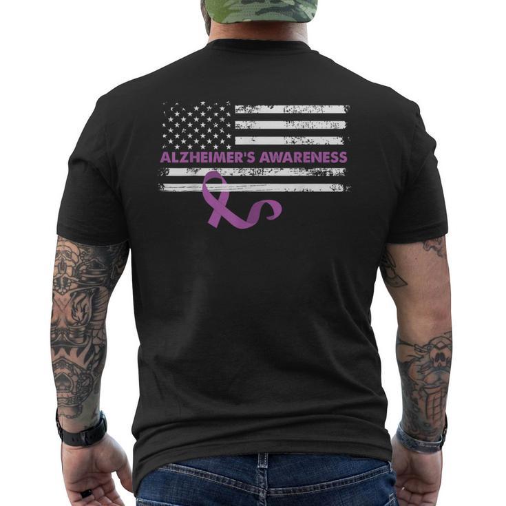 Purple Ribbon Alzheimer's Awareness Us Flag Men's T-shirt Back Print