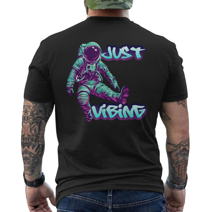 Purple And Teal Astronaut Just Vibing Graphic For Men Men's T-shirt Back Print