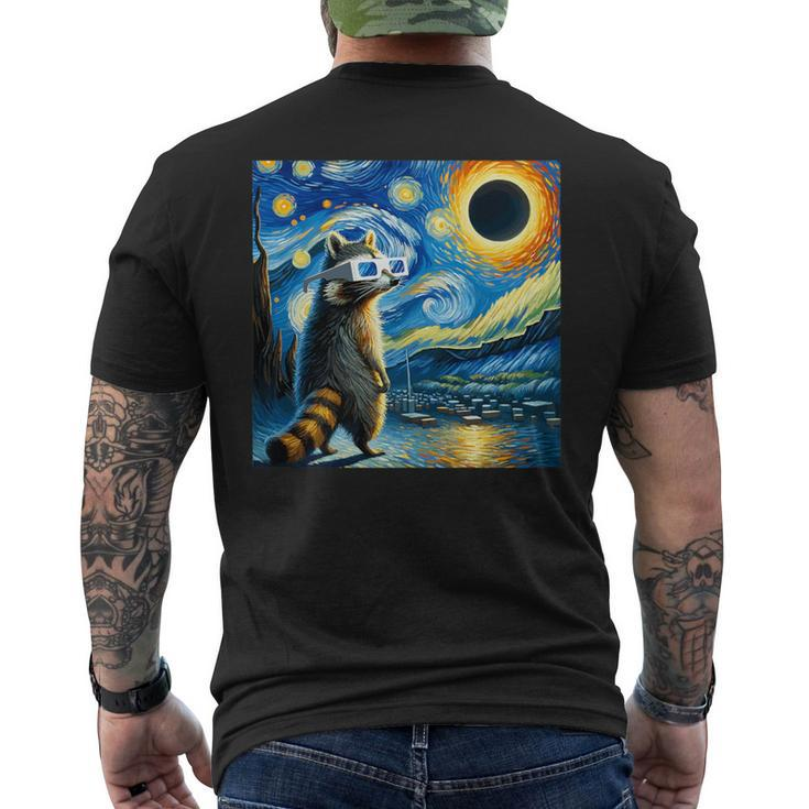 Raccoon Total Solar Eclipse 2024 Van Gogh Raccoon Glasses Men's T-shirt Back Print