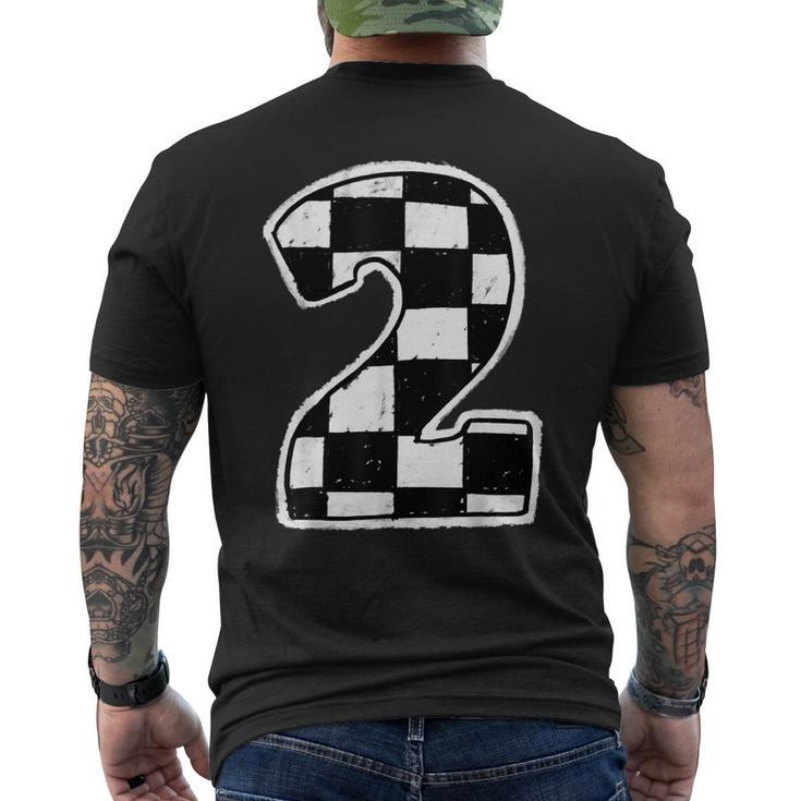 Race Car 2Nd Birthday Boy 2 Two Racing Car Flag Theme Party Men's T-shirt Back Print