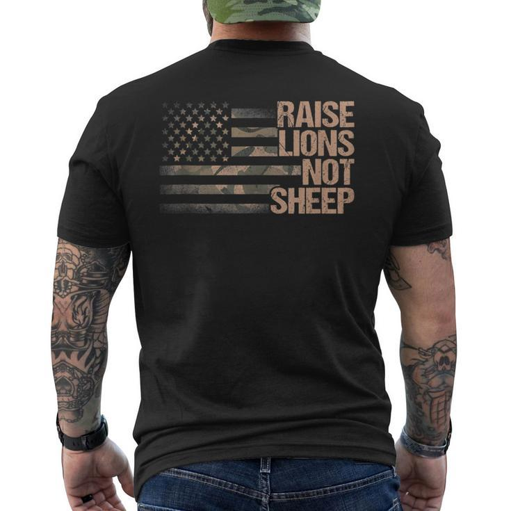 Raise Lions Not Sheep American Flag Patriot Patriotic Lion Men's T-shirt Back Print
