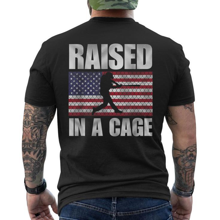 Raised In A Cage Joke Baseball Player Pitcher Flag Men's T-shirt Back Print