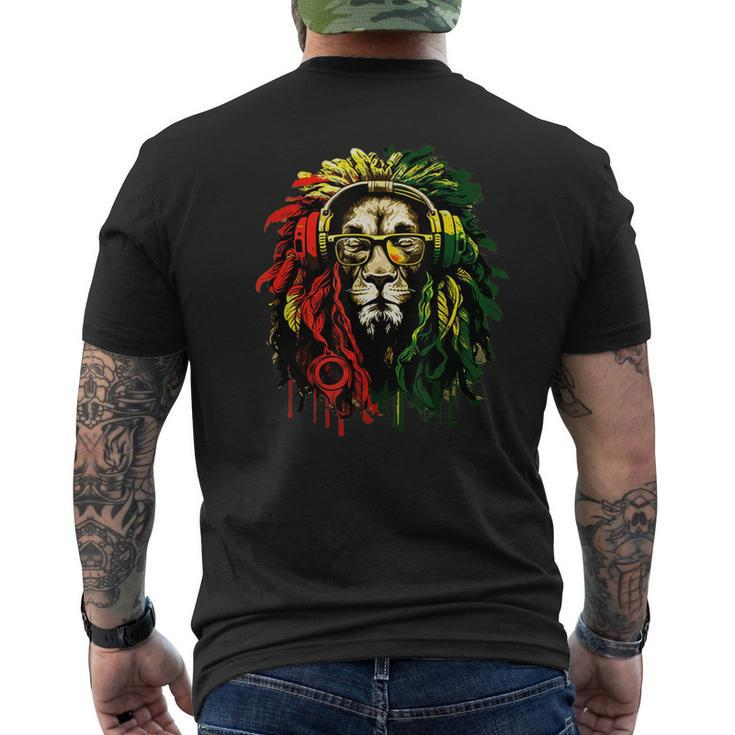 Rasta Reggae Music Headphones Hippie Reggae Lion Of Judah Men's T-shirt Back Print