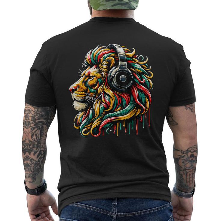 Rasta Reggae Music Headphones Jamaican Lion Of Judah Men's T-shirt Back Print