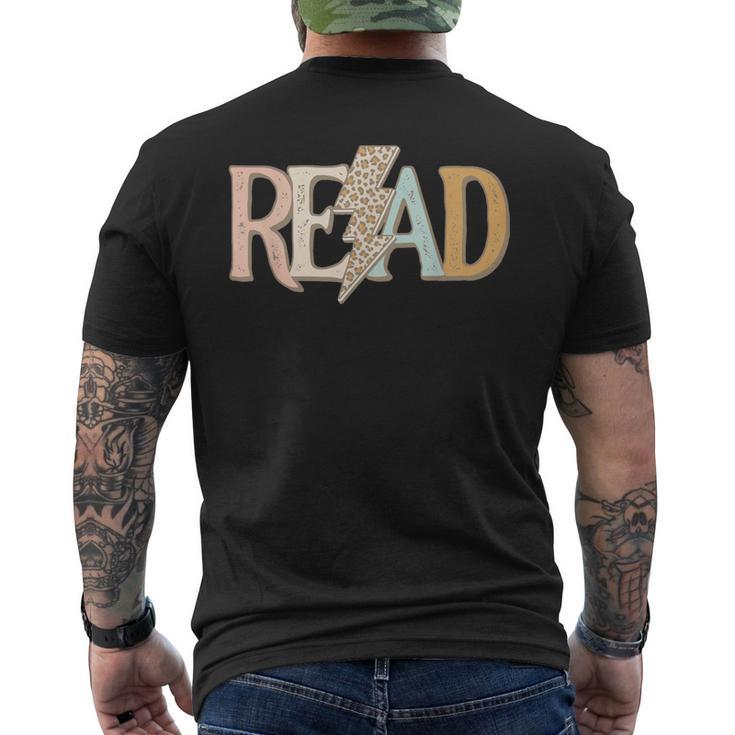 Read Leopard Lightning Bolt Book Lover Librarian Reader Men's T-shirt Back Print